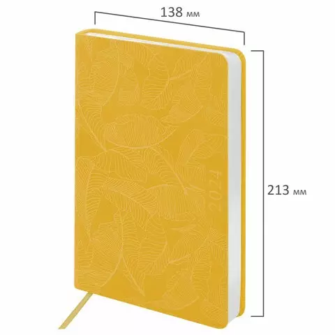 Ежедневник датированный 2024 А5 138x213 мм. Brauberg "Foliage" под кожу желтый