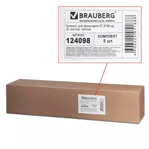 Блокноты для флипчарта Brauberg комплект 5 шт. 20 листов чистые 675х98 см. 80г./м2