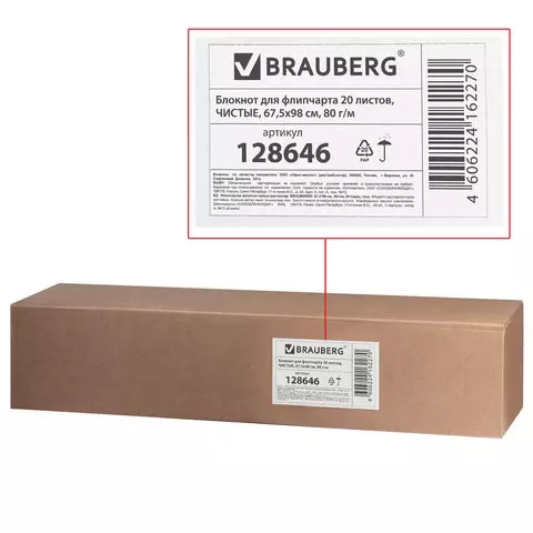 Блокнот для флипчарта Brauberg 20 листов чистые 675х98 см. 80г./м2