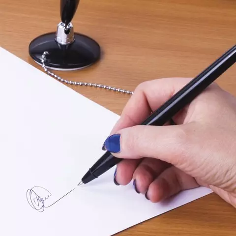 Ручка шариковая настольная Brauberg "Стенд-Пен Блэк1" синяя цепочка корпус черный линия письма 05 мм.