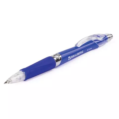 Ручка шариковая автоматическая с грипом Brauberg "Rave" синяя корпус синий узел 07 мм.