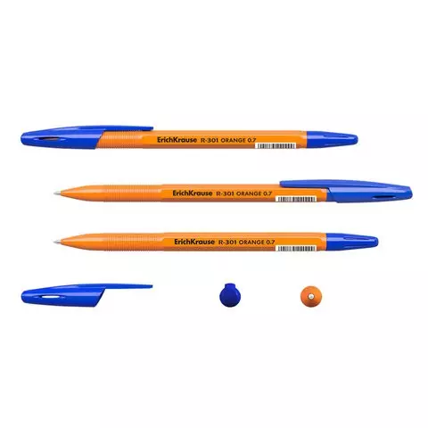 Ручка шариковая Erich Krause "R-301 Orange" синяя корпус оранжевый узел 07 мм.