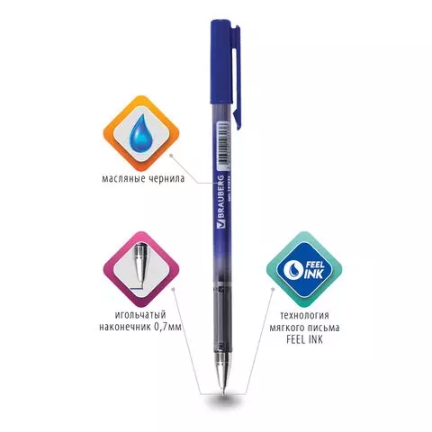 Ручка шариковая масляная Brauberg "Profi-Oil" синяя корпус с печатью узел 07 мм.