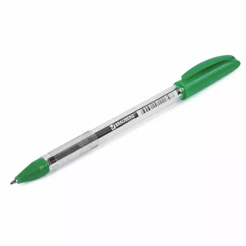 Ручка шариковая масляная Brauberg "Rite-Oil" зеленая корпус прозрачный узел 07 мм.
