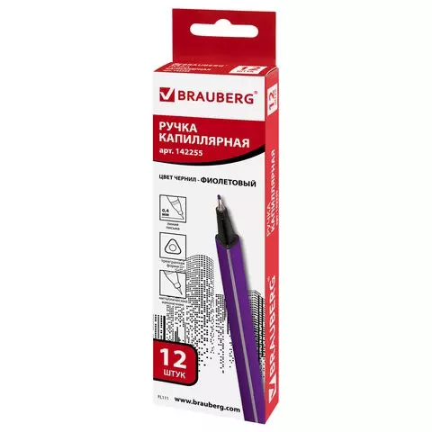 Ручка капиллярная (линер) Brauberg "Aero" фиолетовая трехгранная металлический наконечник линия письма 04 мм.