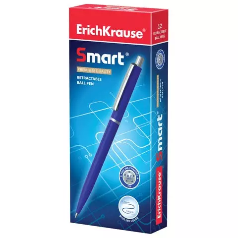 Ручка шариковая автоматическая Erich Krause "Smart" синяя корпус синий узел 07 мм. линия письма 035 мм.
