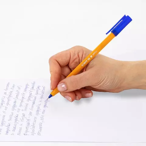 Ручка шариковая масляная Staff Everyday OBP-291 синяя трехгранная корпус оранжевый линия письма 035 мм.