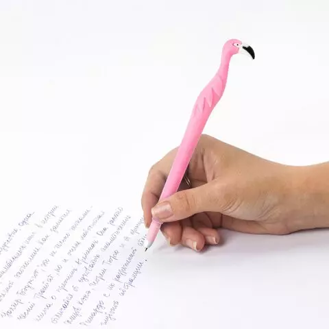 Ручка фигурная шариковая Юнландия "Фламинго" мягкий силиконовый корпус ассорти синяя пишущий узел 07 мм.