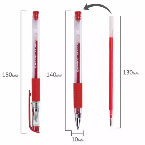 Ручка гелевая с грипом Brauberg "Extra GT" красная стандартный узел 05 мм. линия 035 мм.