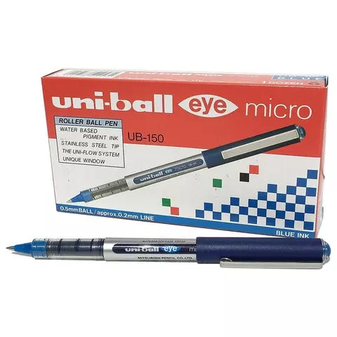 Ручка-роллер Uni-Ball Eye синяя корпус серебро узел 05 мм. линия 03 мм.