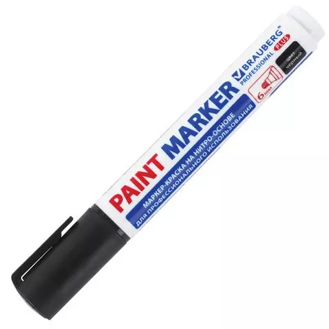 Маркер-краска лаковый (paint marker) 6 мм. черный НИТРО-ОСНОВА Brauberg Professional Plus Extra