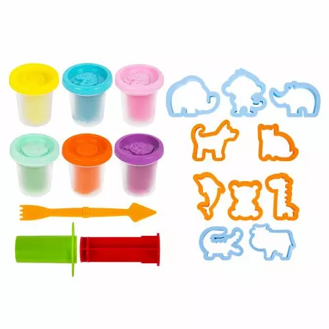 Пластилин-тесто для лепки Brauberg Kids 6 цветов 300 10 формочек шприц стек крышки-Штампики