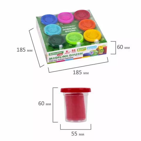 Пластилин-тесто для лепки Brauberg Kids 8 цветов 400 г. яркие классические цвета крышки-Штампики