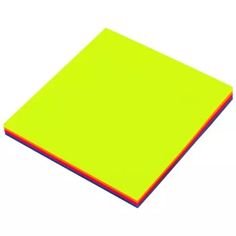 Блок самоклеящийся пластиковый (стикеры) 4 цвета Brauberg MULTI COLOUR 76х76 мм. 100 листов