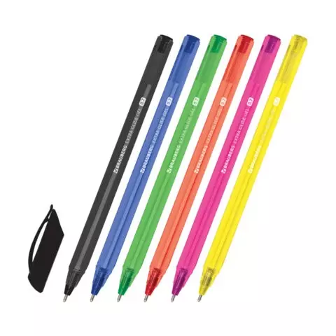Ручки гелевые Brauberg "Extra Glide Gel" набор 6 цветов трехгранная игольчатый наконечник 07 мм. линия 05 мм.