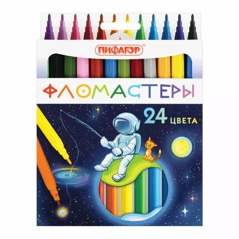 Фломастеры Пифагор "Космическая одиссея" 24 цвета вентилируемый колпачок