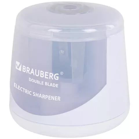 Точилка электрическая Brauberg DOUBLE BLADE WHITE двойное лезвие питание от 2 батареек