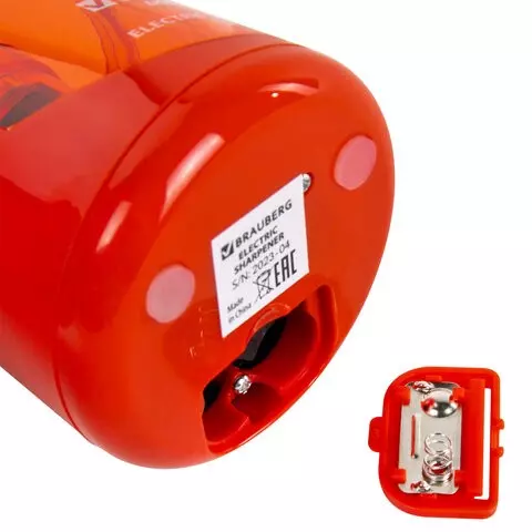 Точилка электрическая Brauberg DOUBLE BLADE RED двойное лезвие питание от 2 батареек АА