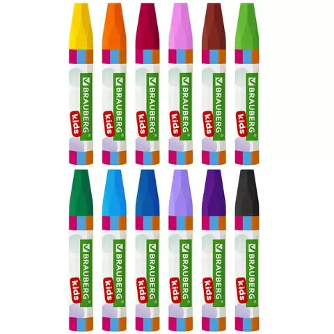 Восковые мелки утолщенные Brauberg Kids набор 12 цветов на масляной основе