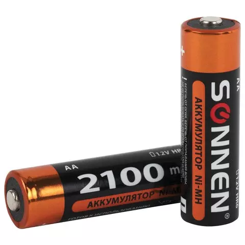 Батарейки аккумуляторные Ni-Mh пальчиковые комплект 4 шт. АА (HR6) 2100 mAh SONNEN