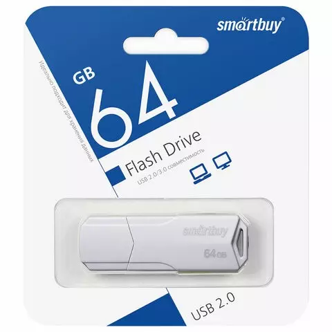 Флеш-диск 64GB SMARTBUY Clue USB 2.0 белый