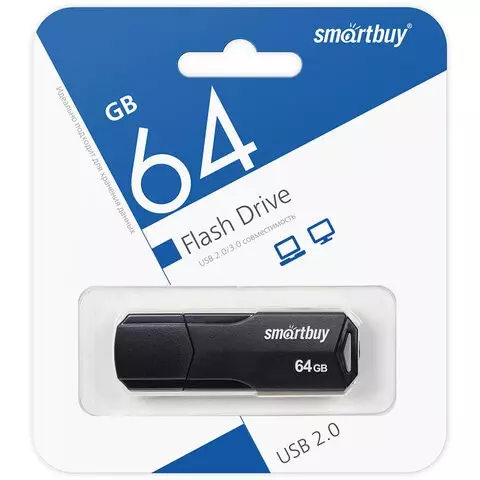 Флеш-диск 64 GB SMARTBUY Clue USB 2.0 черный