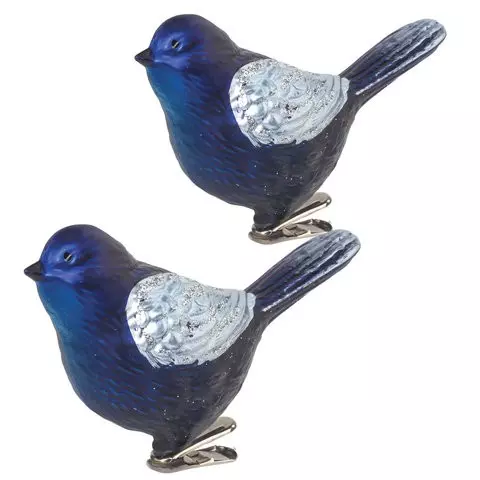 Украшение ёлочное "Птички" 2 шт. 11 см. пластик цвет: синий/серебристый Золотая Сказка