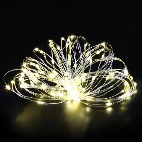Электрогирлянда-нить комнатная "Роса" 5 м. 50 LED теплый белый свет на батарейках Золотая Сказка
