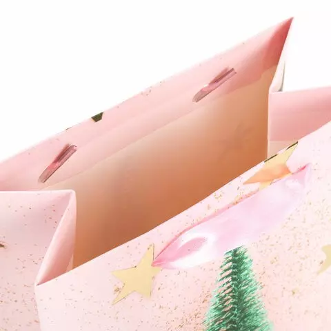 Пакет подарочный (1 шт.) новогодний 18x10x23 см. Золотая Сказка "Pink Ivory" фольга