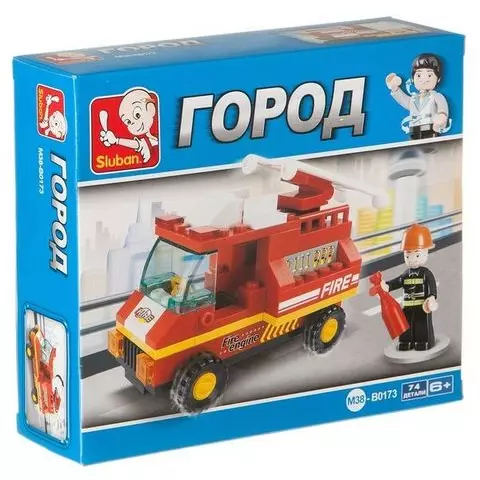 Конструктор пластмассовый BOX Пожарная машина 74 детали