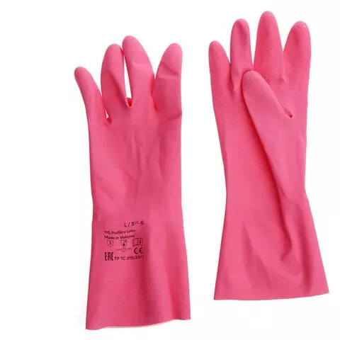 Перчатки латексные КЩС, прочные, хлопковое напыление, размер 8,5-9 L, большой, красные, HQ Profiline
