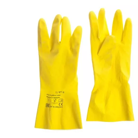 Перчатки латексные КЩС прочные хлопковое напыление размер 85-9 L большой желтые HQ Profiline