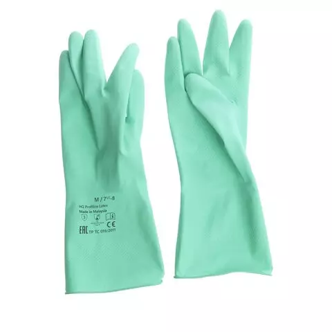 Перчатки латексные КЩС прочные хлопковое напыление размер 75-8 M средний зеленые HQ Profiline