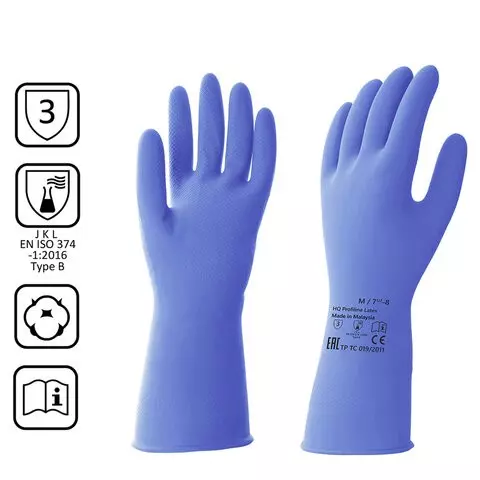 Перчатки латексные КЩС прочные хлопковое напыление размер 75-8 M средний синие HQ Profiline