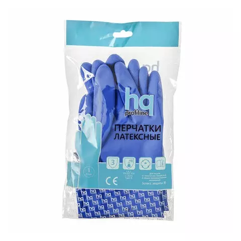 Перчатки латексные КЩС прочные хлопковое напыление размер 85-9 L большой синие HQ Profiline