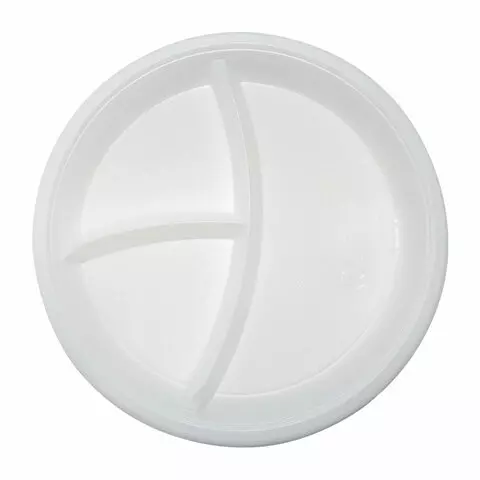 Одноразовые тарелки 3-х секционные комплект 100 шт. 210 мм. белые ПС холодное/горячее Laima бюджет