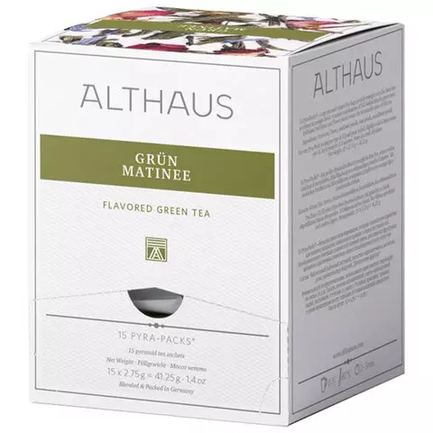 Чай ALTHAUS "Grun Matinee" зеленый 15 пирамидок по 275 г. ГЕРМАНИЯ