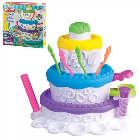 Набор для творчества PLAY-DOH Hasbro "Праздничный торт" пластилин 5 цветов + аксессуары