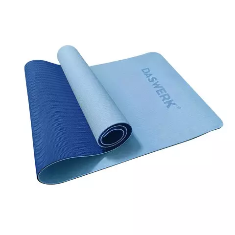 Коврик для йоги и фитнеса спортивный двухцветный ТПЭ 183x61x06 см. голубой/синий Daswerk