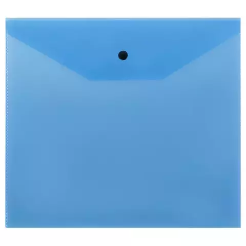 Папка-конверт на кнопке СТАММ А5+ 120 мкм. пластик прозрачная синяя