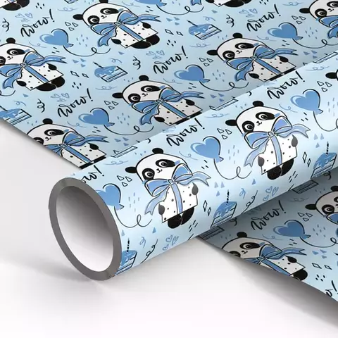 Упаковочная бумага глянц. 70*100 см. MESHU "PandaGift_Blue" 80г./м2