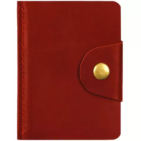 Визитница карманная OfficeSpace на кнопке 10*7 см. 18 карманов натуральная кожа красный