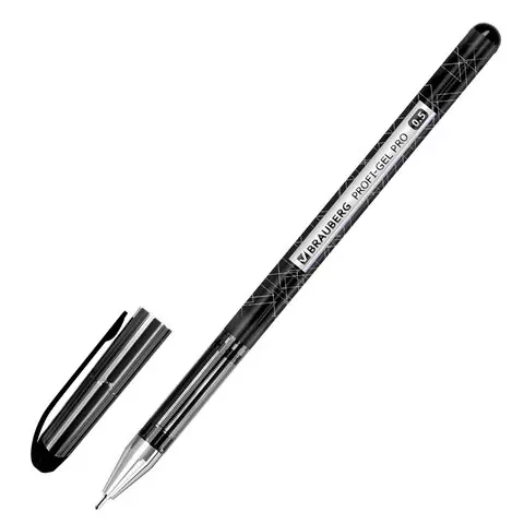 Ручка гелевая Brauberg "Profi-Gel PRO" черная линия письма 04 мм. игольчатый наконечник 05 мм. печать на корпусе