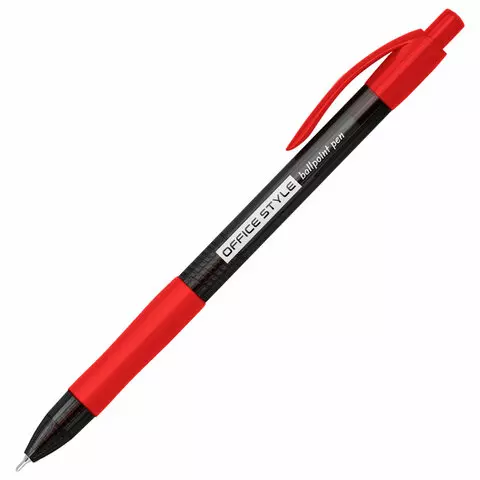 Ручка шариковая автоматическая с грипом Brauberg OFFICE STYLE красная узел 07 мм. линия 035 мм. тонированный корпус