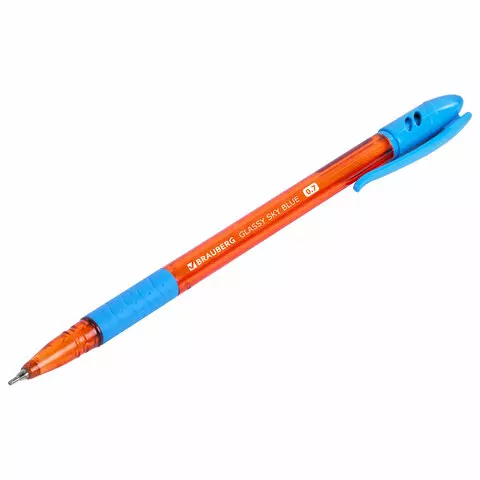 Ручка шариковая масляная с грипом Brauberg GLASSY SKY BLUE СВЕТЛО-синяя узел 07 мм. линия письма 035 мм.