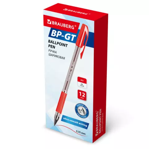 Ручка шариковая Brauberg "BP-GT" красная корпус прозрачный стандартный узел 07 мм. линия письма 035 мм.