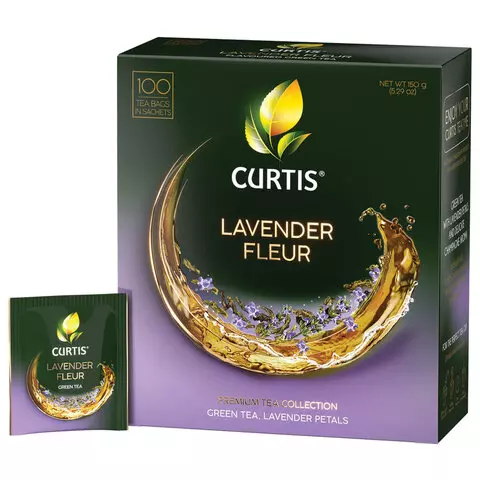 Чай CURTIS "Lavender Fleur" зеленый c лавандой лепестками роз 100 пакетиков в конвертах по 17 г