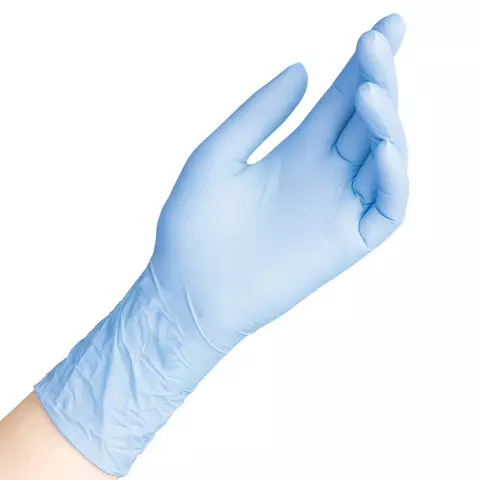 Перчатки нитриловые смотровые 50 пар (100 шт.) размер S (малый) голубые SAFE&CARE