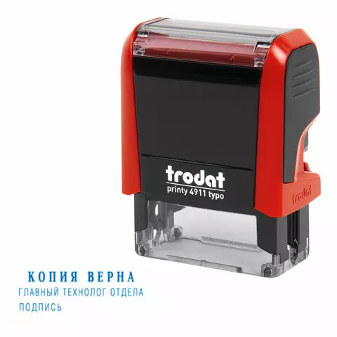 Штамп самонаборный 3-стр. 38х14 мм. синий TRODAT 4911P4/DB корпус красный касса в комплекте
