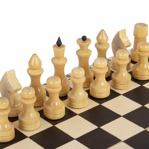 Шахматы обиходные, деревянные, лакированные, глянцевые, доска 29х29 см. Золотая Сказка